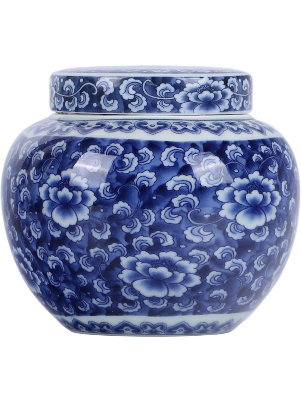 Chinoiserie Blue & White Decorative Ginger Jar with Lid - Ceramic Home Storage